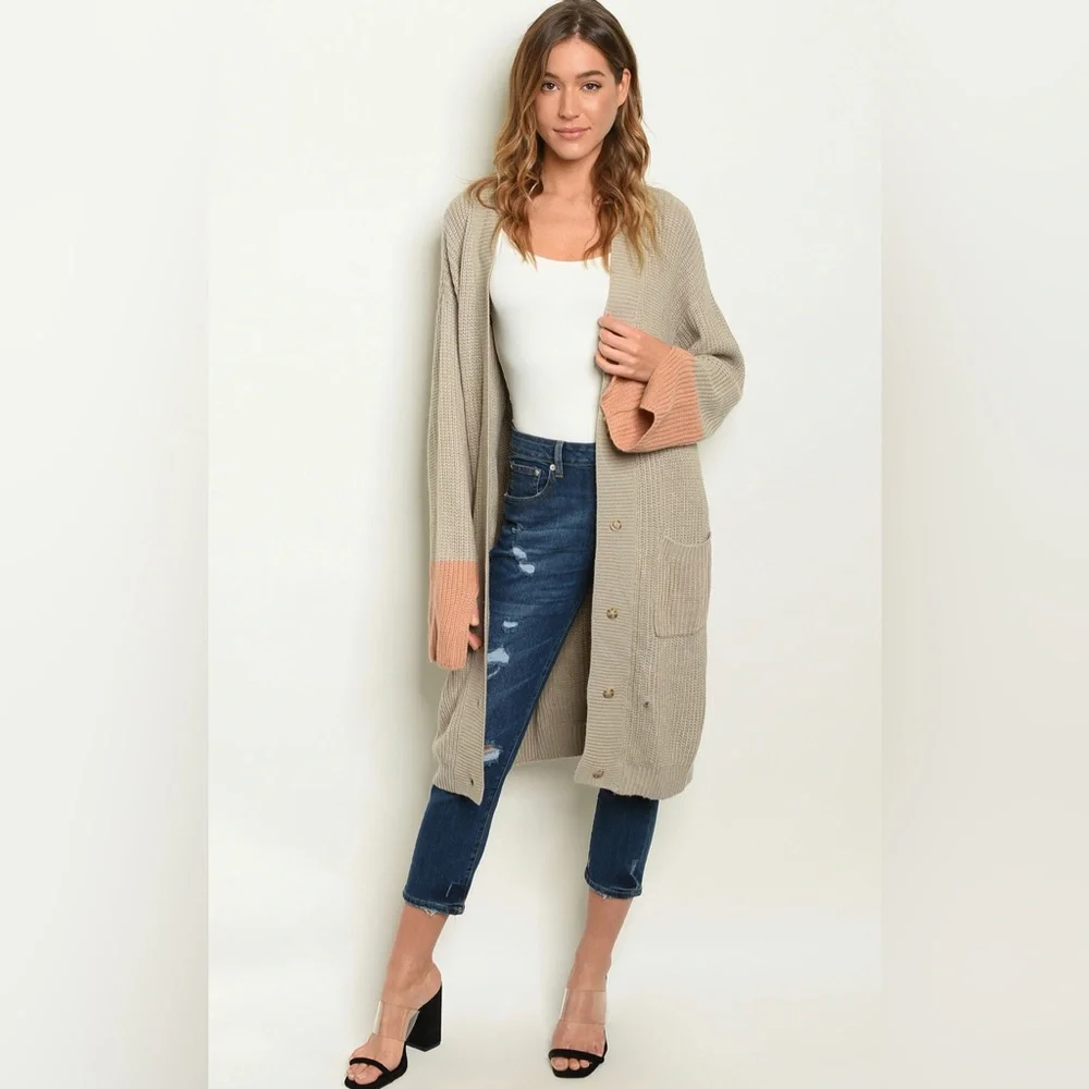 Hayden Beige and Coral Open Front Cardigan NWT